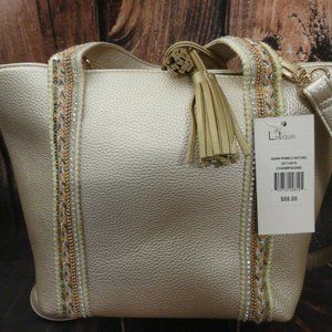 NEW Latique Quinn Pebble Champagne Satchel purse crossbody convertible